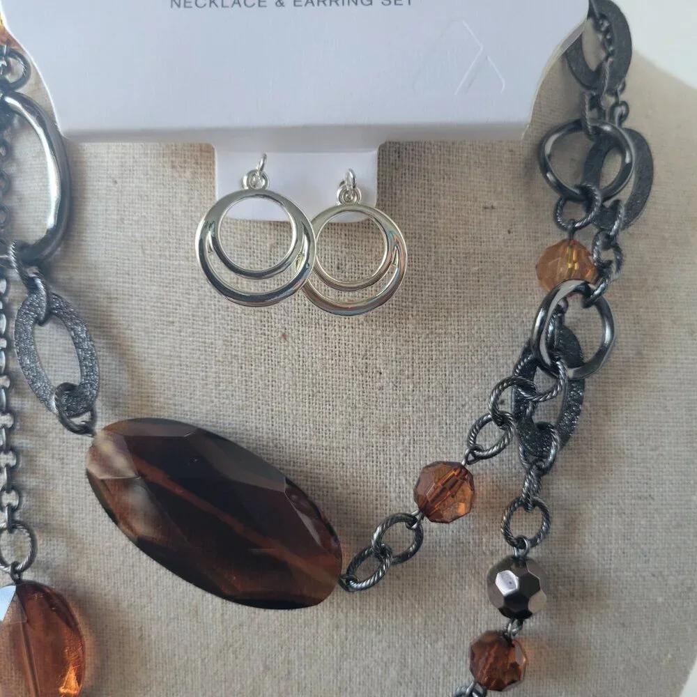 Lia Sophia Root Beer Assorted Beads on Hematite Chain